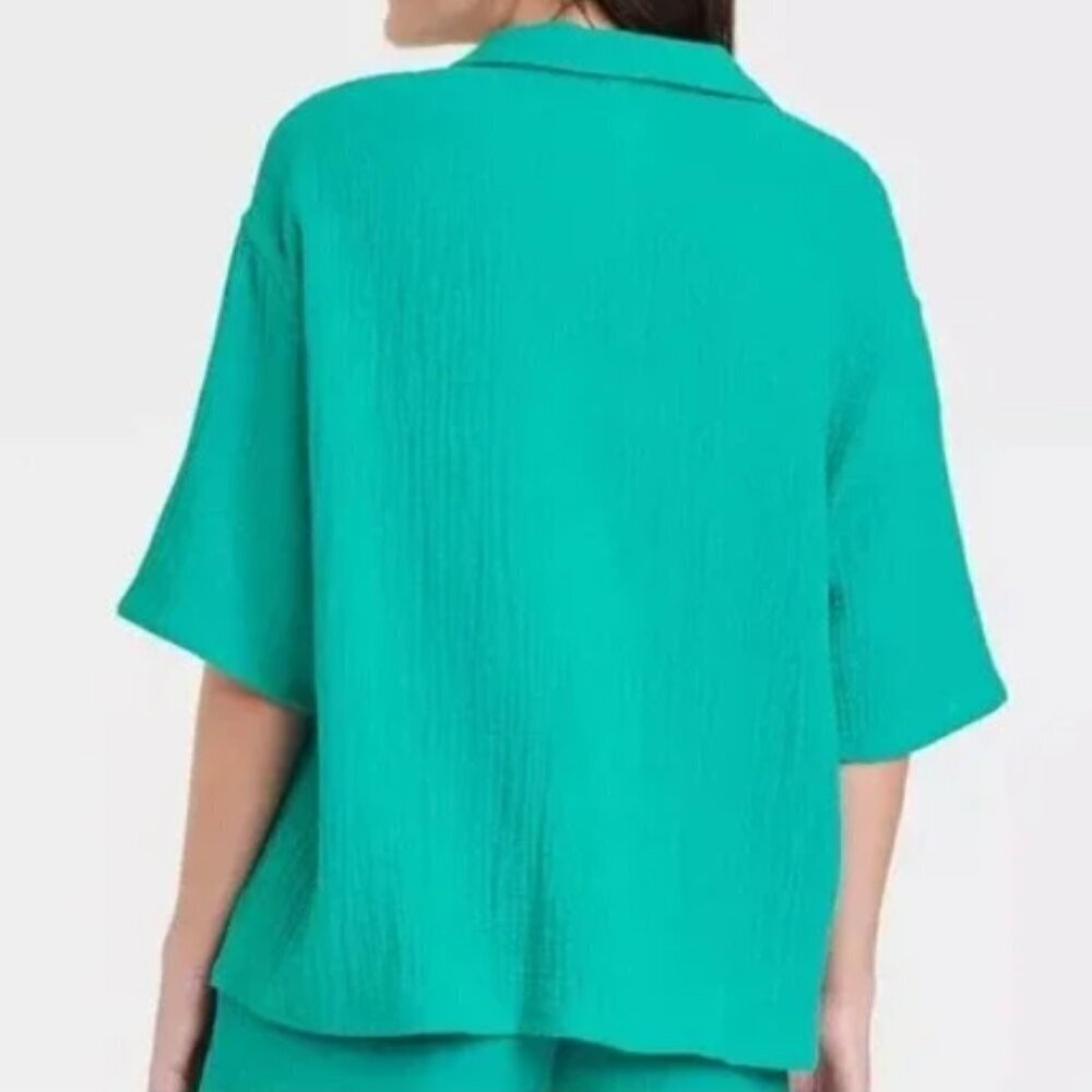 NWT Stars Above Women’s 100% Cotton Gauze Short Sleeve Notch Collar Top S - Picture 2 of 3